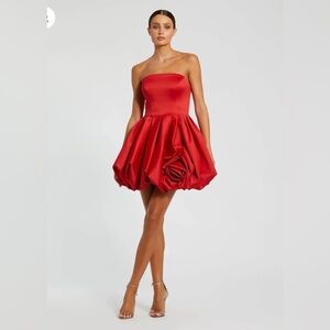 Mac Duggal Red Strapless Mini Dress With Rose Ruffle Detail NWT 20705